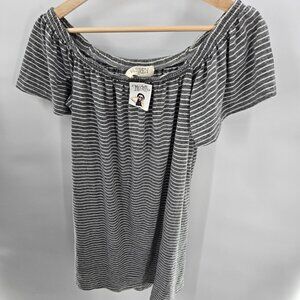 Nectar Audrey 3+1 Gray White Striped Off Shoulder Cotton Blend Mini Dress Medium